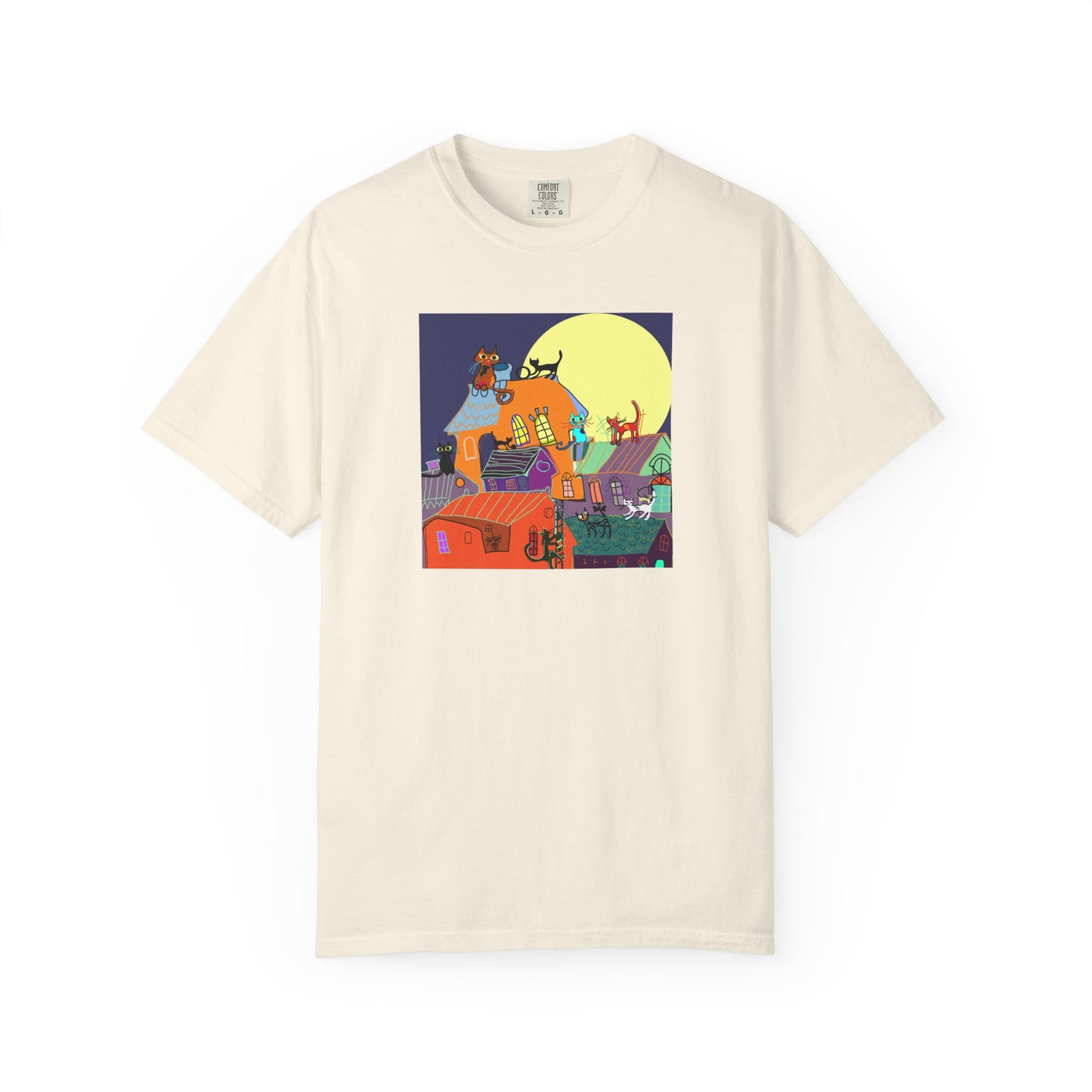 Moonlit Canine Adventure T-Shirt, Unisex Dog Lover Tee, Garment-Dyed Graphic Top, Pet-Themed Gift, Casual Wear