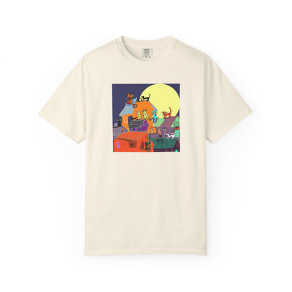 Moonlit Canine Adventure T-Shirt, Unisex Dog Lover Tee, Garment-Dyed Graphic Top, Pet-Themed Gift, Casual Wear