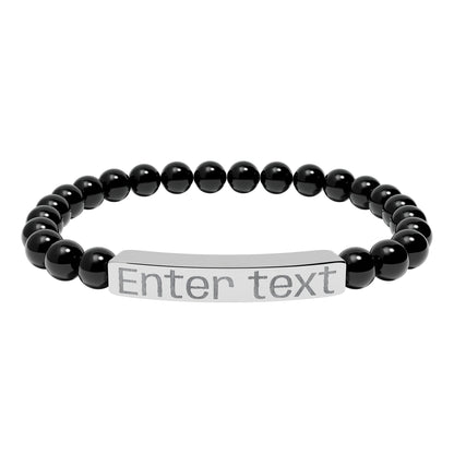 Engravable Natural Stone Bead Bracelet — Personalized Bar Bracelet