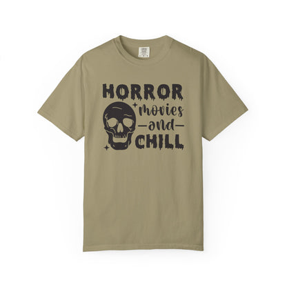 Horror Movies and Chill T-Shirt, Perfect for Halloween, Movie Nights, Gifts for Horror Fans, Unisex Graphic Tee, Soft Cotton Casual Wear