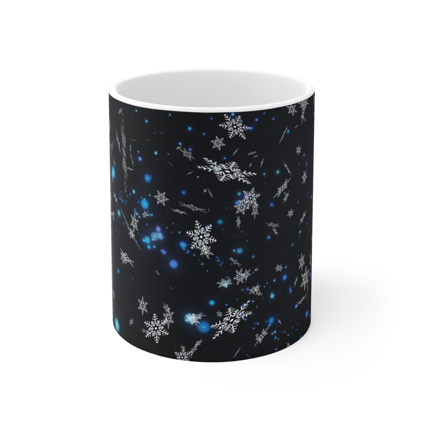 Elegant Snowflake Mug with a Starry Background, Perfect Holiday Gift, Winter Decor, Coffee Lover's Choice, Unique Present - MaisonThreadory