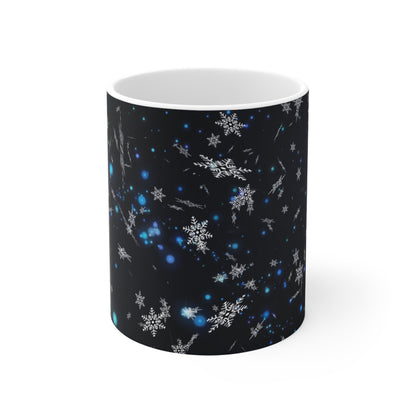 Elegant Snowflake Mug with a Starry Background, Perfect Holiday Gift, Winter Decor, Coffee Lover's Choice, Unique Present - MaisonThreadory