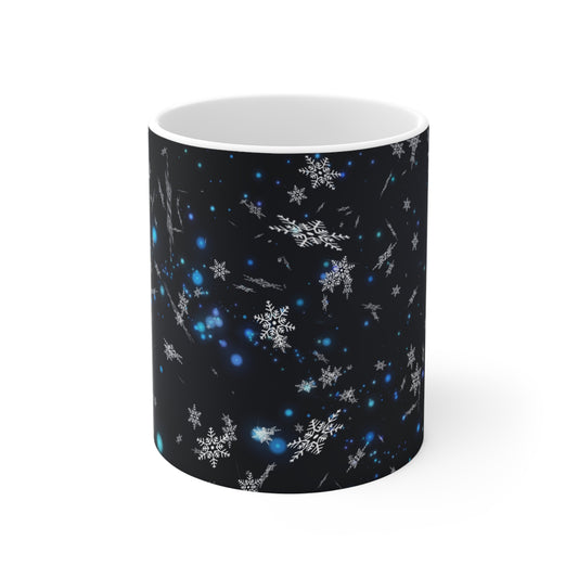 Elegant Snowflake Mug with a Starry Background, Perfect Holiday Gift, Winter Decor, Coffee Lover's Choice, Unique Present - MaisonThreadory