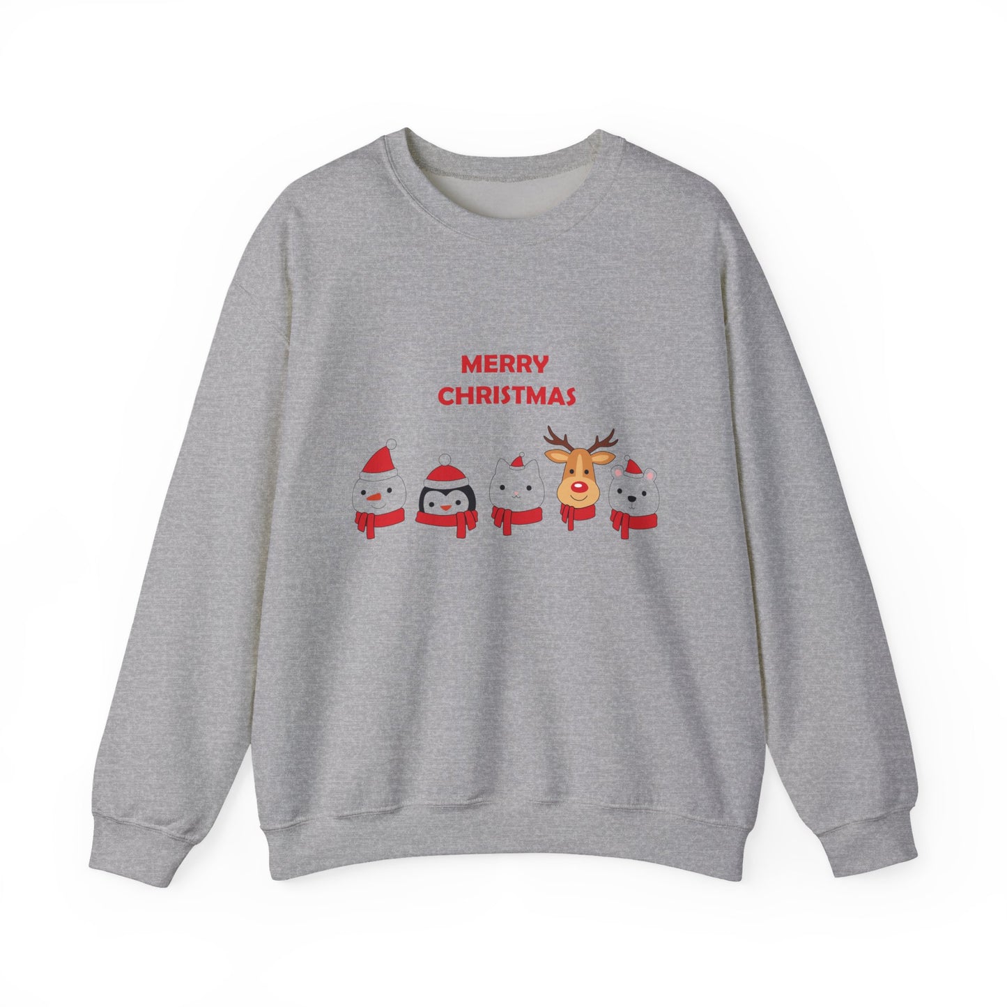 Christmas Crewneck Sweatshirt – Cute Santa, Penguin & Reindeer "Merry Christmas" Design