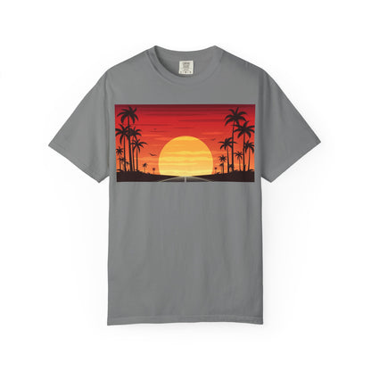 Sunset Palm Beach T-Shirt — Retro Tropical Sunset Graphic