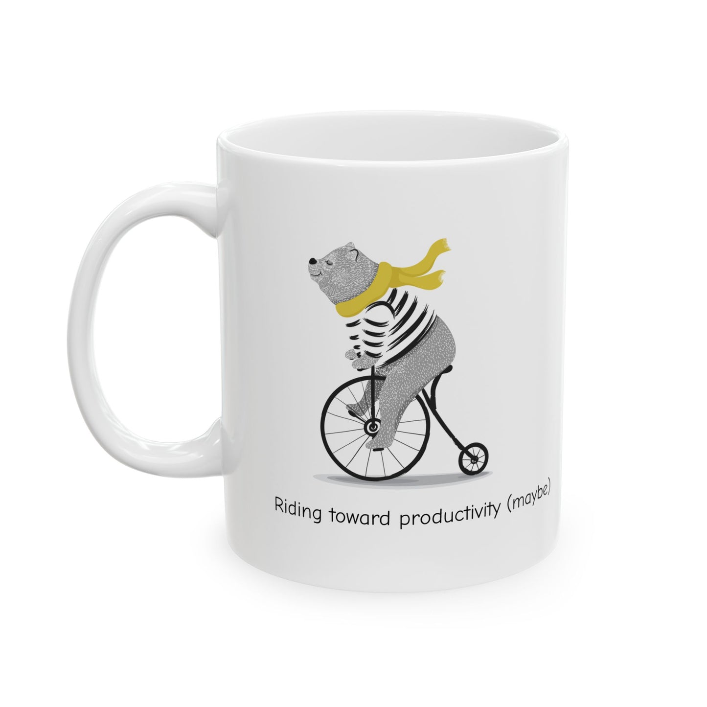 Whimsical Cat Riding a Bicycle Ceramic Mug - Perfect Gift for Cat Lovers, Coffee Lovers, Pet Owners, Birthdays, Holidays - MaisonThreadory