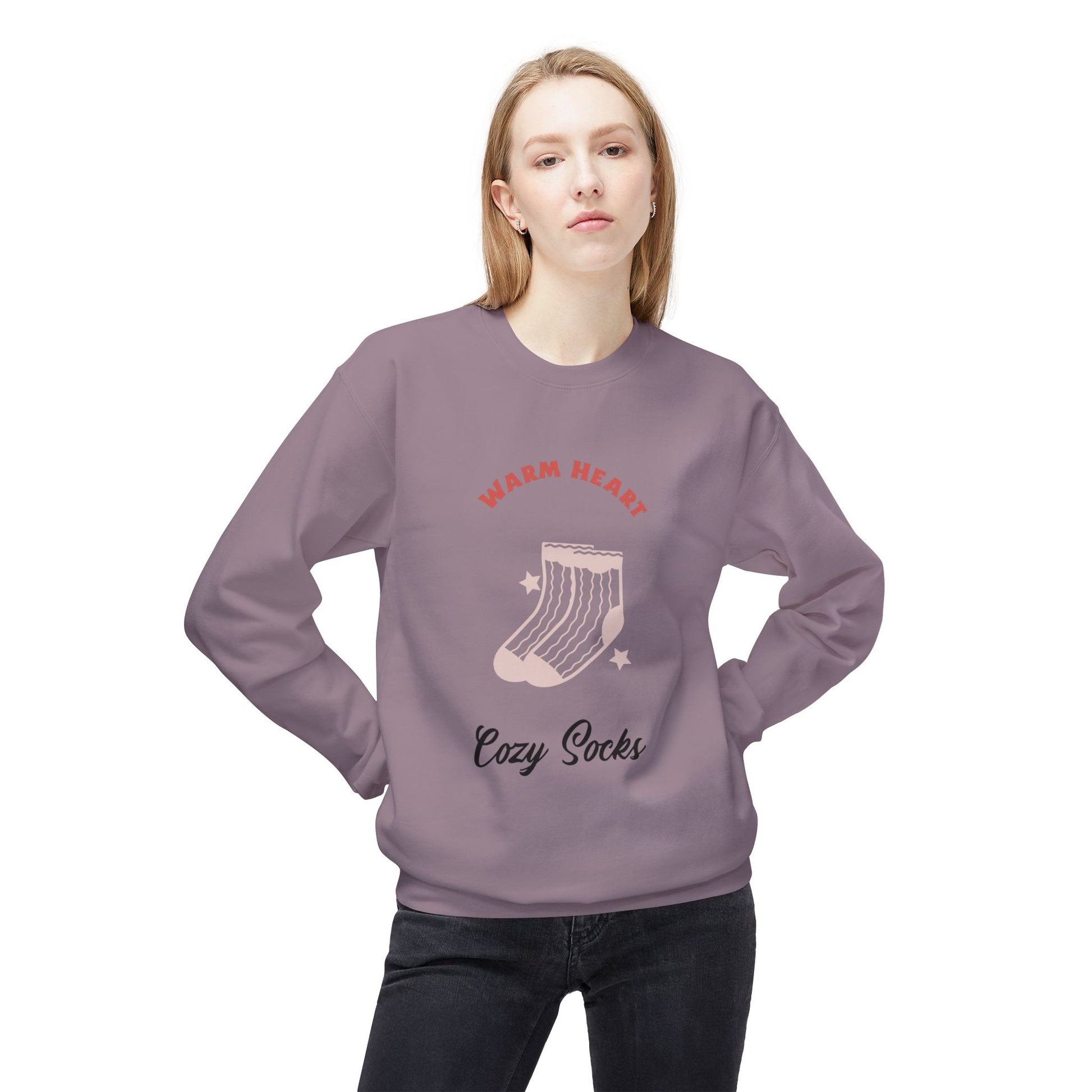 Warm Heart Cozy Socks Sweatshirt | Unisex Fleece Crewneck for Gift, Comfort Wear, Cozy Apparel, Holiday Wardrobe, Lounge Wear - MaisonThreadory