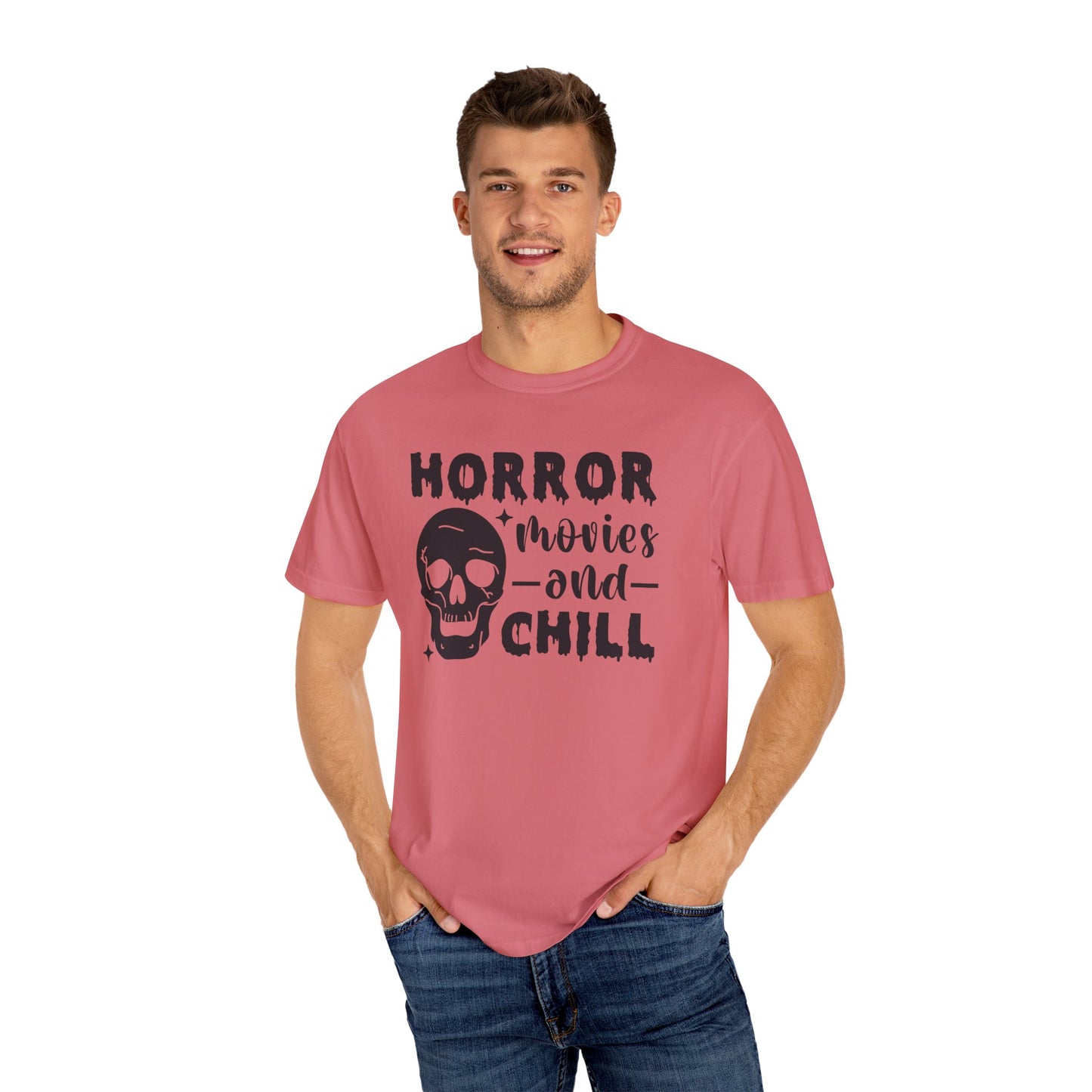 Horror Movies and Chill T-Shirt, Perfect for Halloween, Movie Nights, Gifts for Horror Fans, Unisex Graphic Tee, Soft Cotton Casual Wear