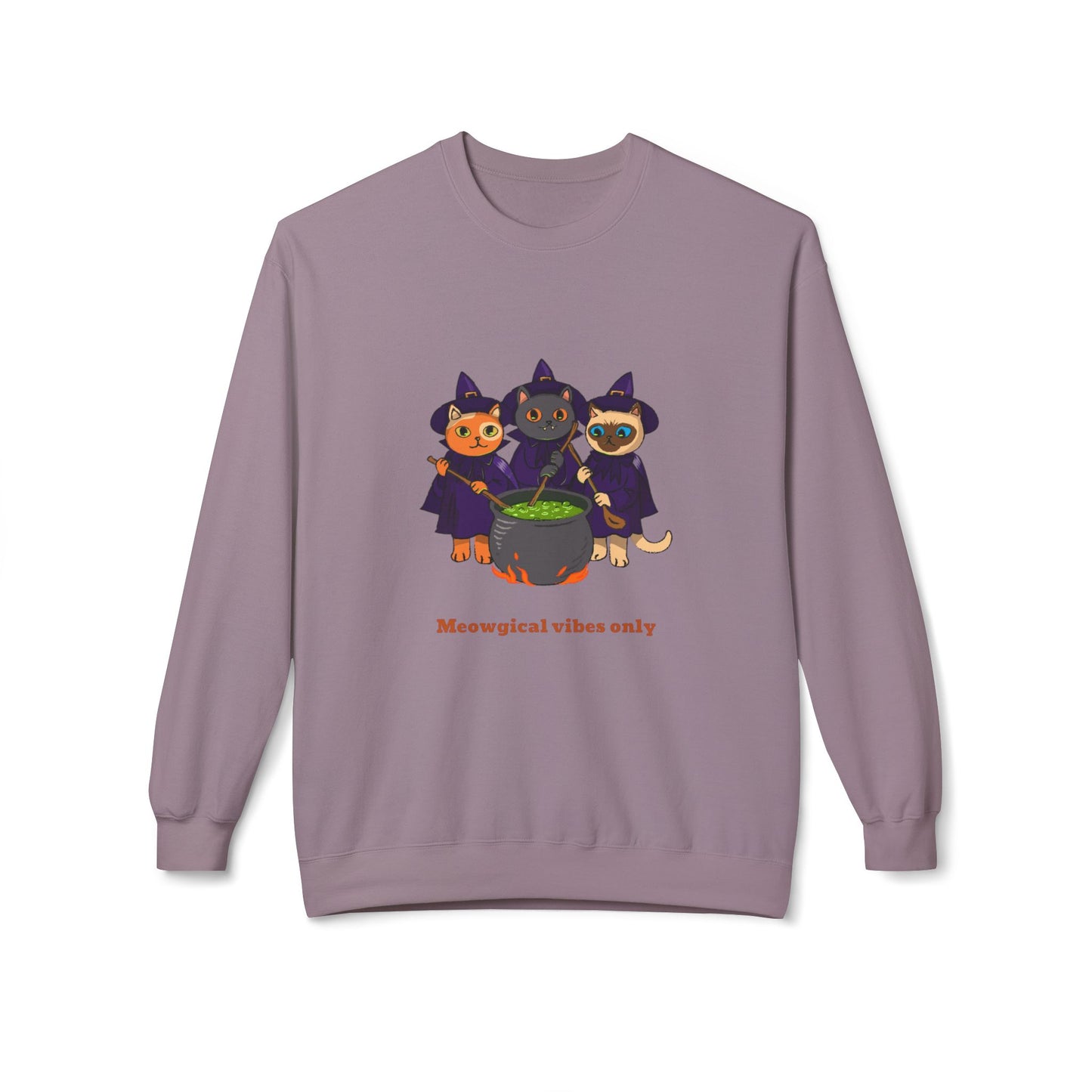 Whimsical Halloween Cat Crewneck Sweatshirt, Cozy Fall Fashion, Pumpkin Spice Sweater, Cute Cat Lovers Gift, Spooky Season Apparel - MaisonThreadory
