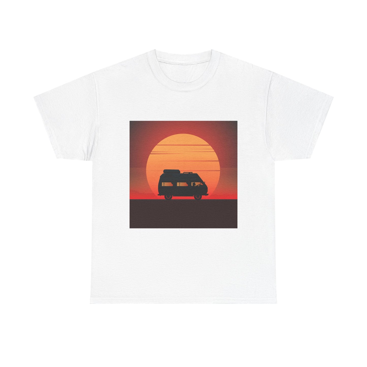 Retro Sunset Adventure Unisex Heavy Cotton Tee, Vintage Car T-Shirt, Sunset Vibe Shirt, Summer Casual Wear, Road Trip Gift, Outdoor [...] - MaisonThreadory
