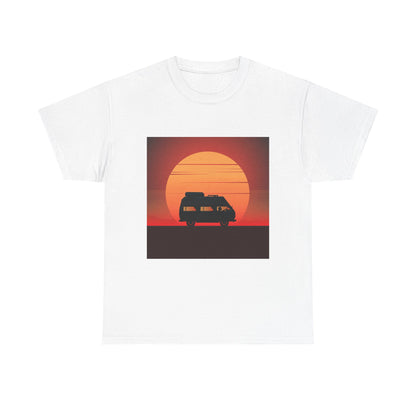 Retro Sunset Adventure Unisex Heavy Cotton Tee, Vintage Car T-Shirt, Sunset Vibe Shirt, Summer Casual Wear, Road Trip Gift, Outdoor [...] - MaisonThreadory