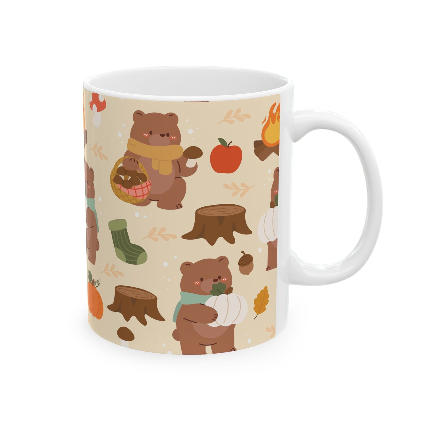 Cozy Bear Ceramic Mug - Perfect for Autumn Sips, Camping, Fall Gatherings, Gift for Bear Lovers, Cute Hot Beverage Cup - MaisonThreadory