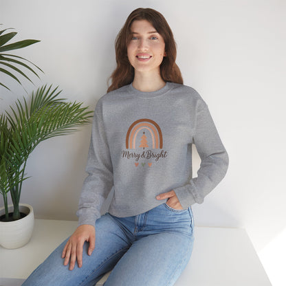 Merry & Bright Christmas Crewneck Sweatshirt — Neutral Rainbow Holiday Sweatshirt