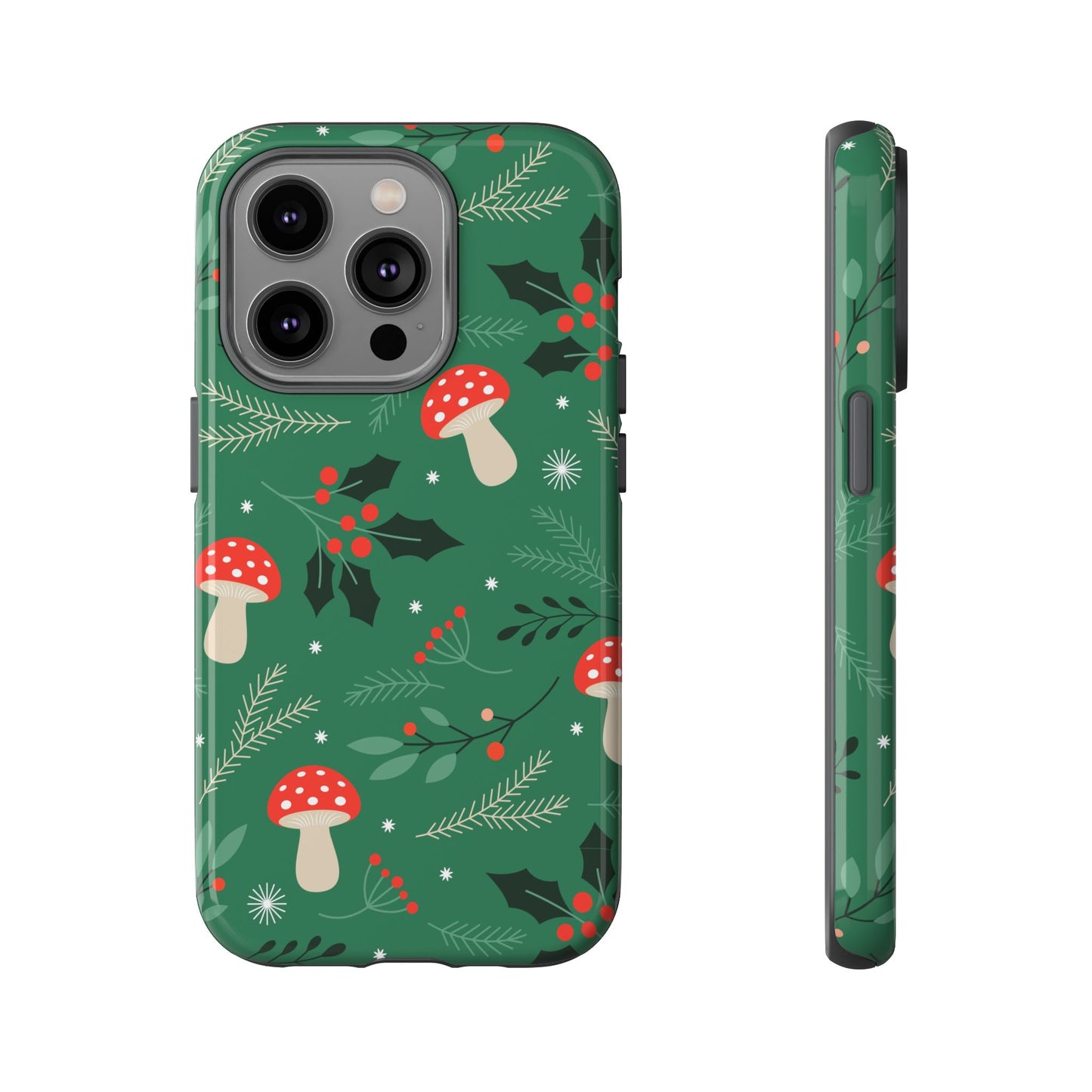 Festive Mushroom Phone Case, Colorful Holiday Case, Christmas Gift, Winter Vibes, Eco-Friendly Phone Cover