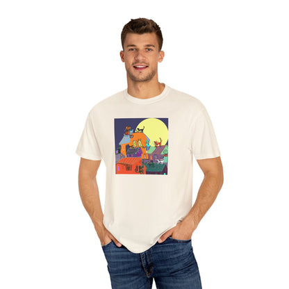 Moonlit Canine Adventure T-Shirt, Unisex Dog Lover Tee, Garment-Dyed Graphic Top, Pet-Themed Gift, Casual Wear