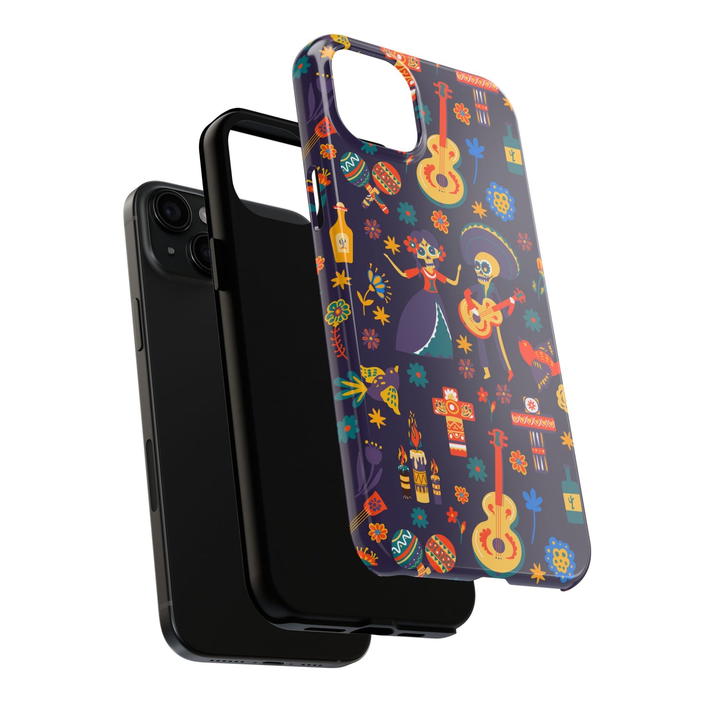 Colorful Dia de los Muertos Phone Case, Tough Case for Halloween, Gift for Music Lovers, Floral Phone Cover, Sugar Skull Art