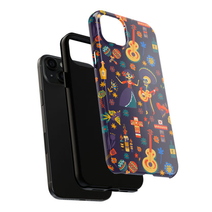 Colorful Dia de los Muertos Phone Case, Tough Case for Halloween, Gift for Music Lovers, Floral Phone Cover, Sugar Skull Art