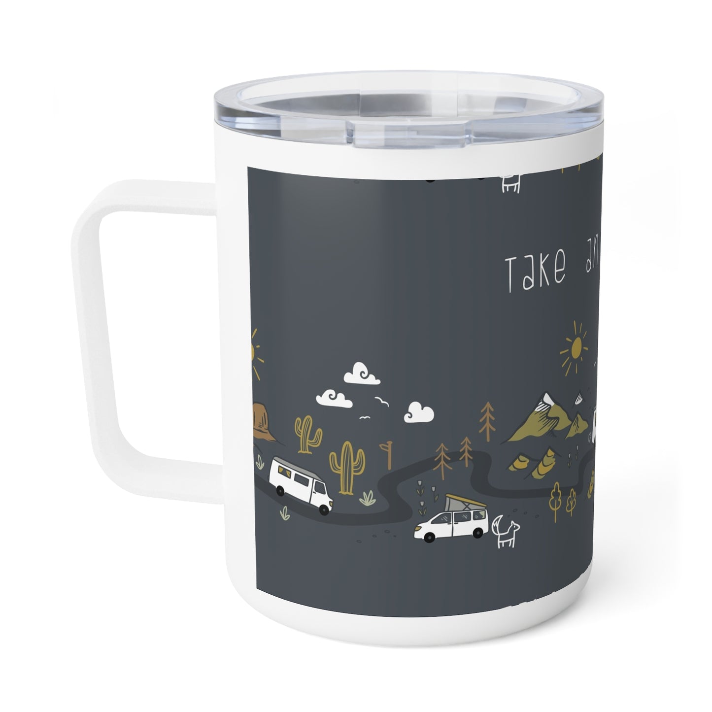 Adventure Insulated Coffee Mug, Travel Mug, Camping Accessories, Outdoor Gift, Wanderlust Coffee Cup, Adventure Awaits Drinkware - MaisonThreadory