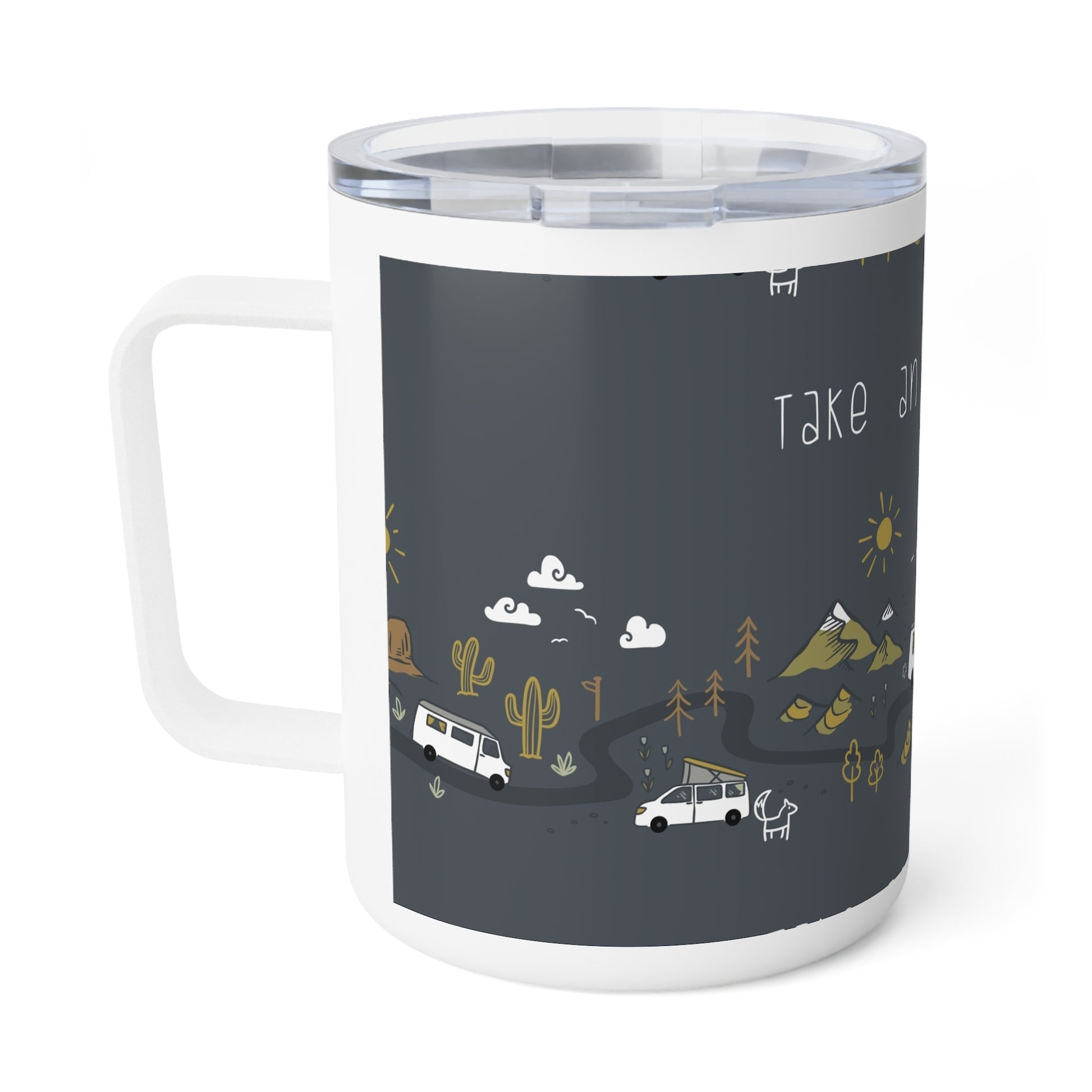 Adventure Insulated Coffee Mug, Travel Mug, Camping Accessories, Outdoor Gift, Wanderlust Coffee Cup, Adventure Awaits Drinkware - MaisonThreadory