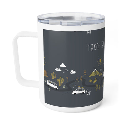 Adventure Insulated Coffee Mug, Travel Mug, Camping Accessories, Outdoor Gift, Wanderlust Coffee Cup, Adventure Awaits Drinkware - MaisonThreadory