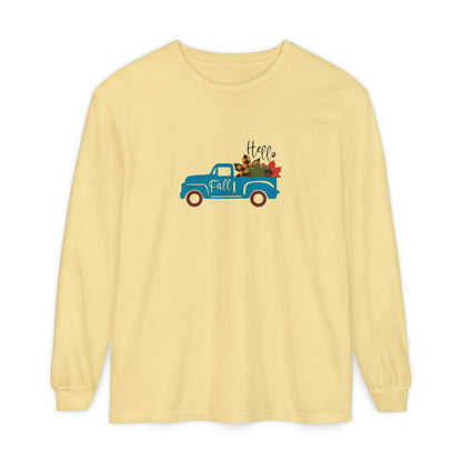 Hello Fall Long Sleeve T-Shirt, Unisex Seasonal Tee, Cozy Autumn Apparel, Thanksgiving Gift, Cute Outdoor Shirt - MaisonThreadory