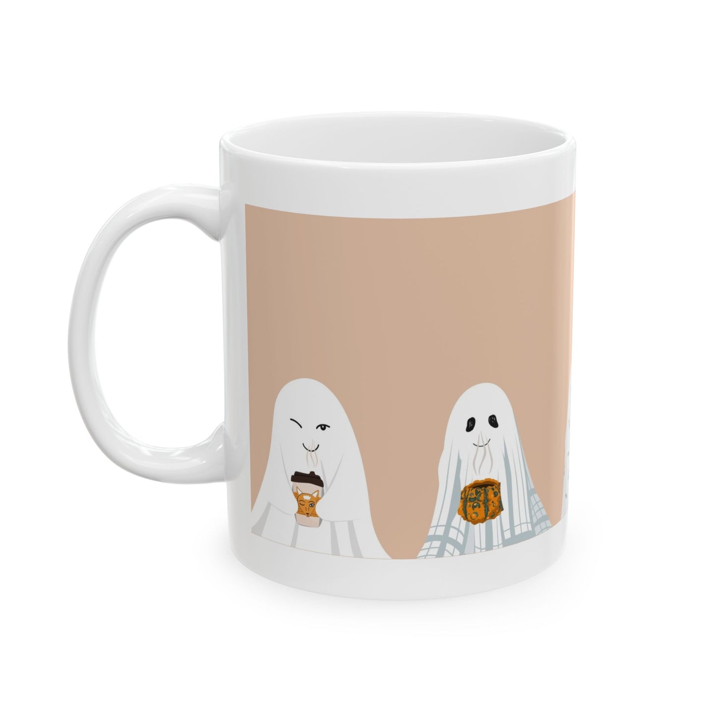 Cute Ghosts Ceramic Mug for Coffee Lovers, Cute Halloween Mug, Adorable Ghost Cup, Gift for Friends, Whimsical Kitchen Decor - MaisonThreadory