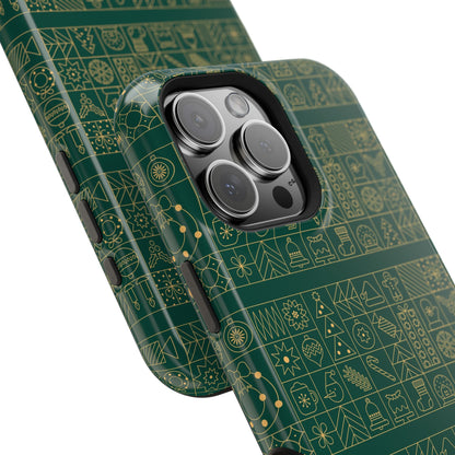 Magnetic Impact-Resistant Phone Case — Dark Green Geometric Pattern