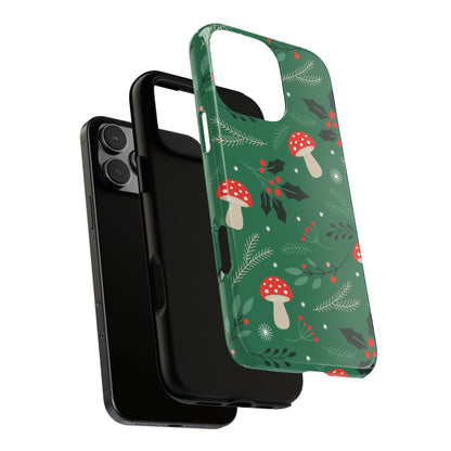 Festive Mushroom Phone Case, Colorful Holiday Case, Christmas Gift, Winter Vibes, Eco-Friendly Phone Cover