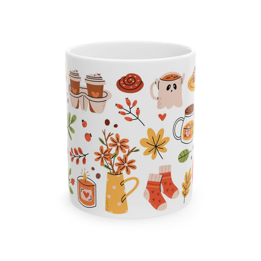 Cozy Autumn Ceramic Mug, Fall Coffee Cup, Cute Pumpkin Mug, Hot Chocolate Mug, Floral Fall Gift - MaisonThreadory