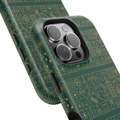 Magnetic Impact-Resistant Phone Case — Dark Green Geometric Pattern