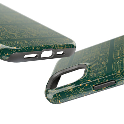 Magnetic Impact-Resistant Phone Case — Dark Green Geometric Pattern