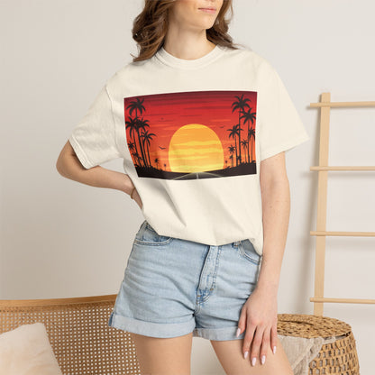 Sunset Palm Beach T-Shirt — Retro Tropical Sunset Graphic