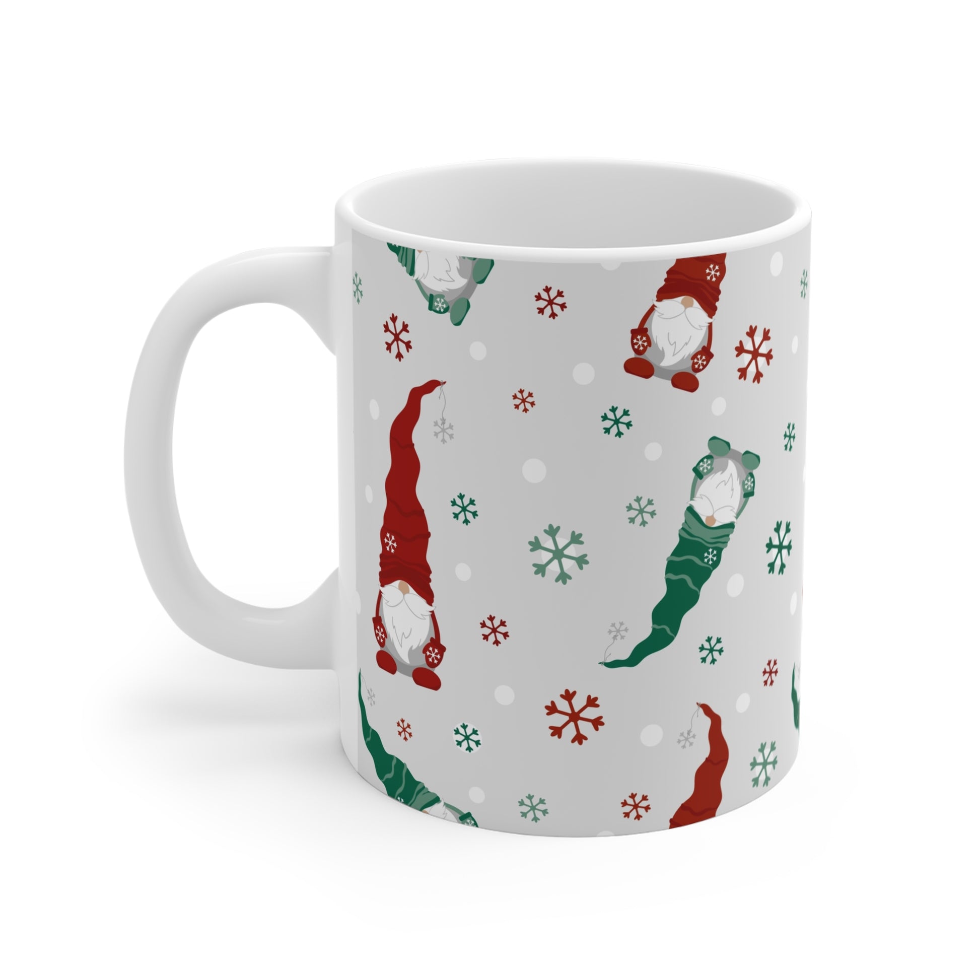 Gnome Pattern Holiday Mug, Christmas Coffee Cup, Winter Decor, Gift for Gnome Lovers, Cute Holiday Mug, Festive Drinkware - MaisonThreadory