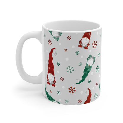 Gnome Pattern Holiday Mug, Christmas Coffee Cup, Winter Decor, Gift for Gnome Lovers, Cute Holiday Mug, Festive Drinkware - MaisonThreadory