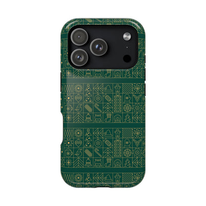 Magnetic Impact-Resistant Phone Case — Dark Green Geometric Pattern