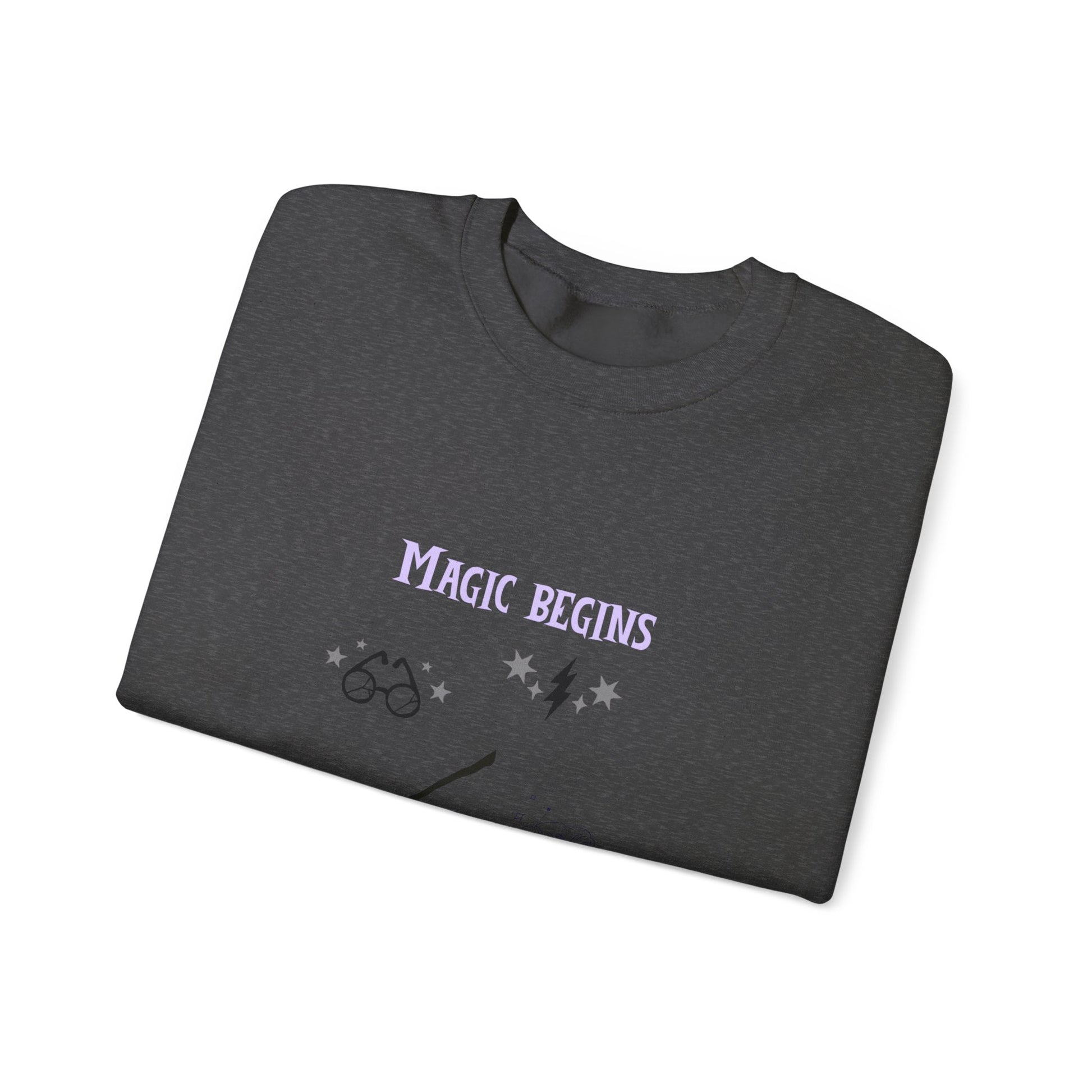 Magic Begins Sweatshirt - Cozy Unisex Crewneck, Perfect for Gifts, Spirituality, Comfort Wear, Casual Everyday Style - MaisonThreadory