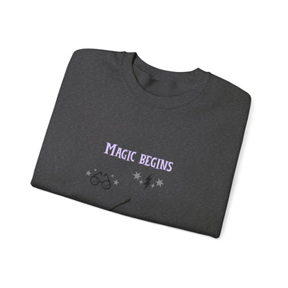 Magic Begins Sweatshirt - Cozy Unisex Crewneck, Perfect for Gifts, Spirituality, Comfort Wear, Casual Everyday Style - MaisonThreadory