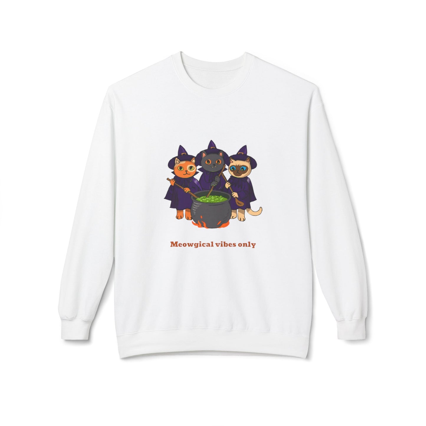 Whimsical Halloween Cat Crewneck Sweatshirt, Cozy Fall Fashion, Pumpkin Spice Sweater, Cute Cat Lovers Gift, Spooky Season Apparel - MaisonThreadory
