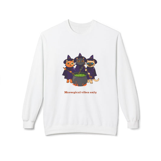 Whimsical Halloween Cat Crewneck Sweatshirt, Cozy Fall Fashion, Pumpkin Spice Sweater, Cute Cat Lovers Gift, Spooky Season Apparel - MaisonThreadory