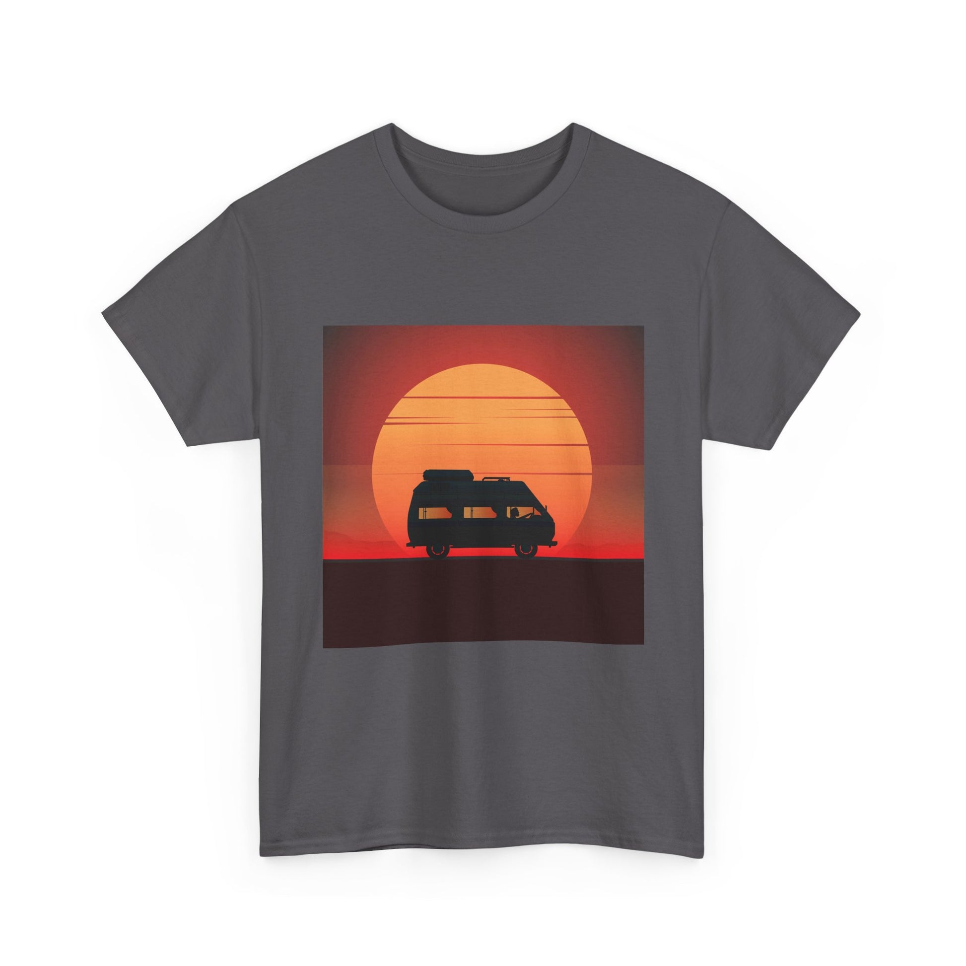 Retro Sunset Adventure Unisex Heavy Cotton Tee, Vintage Car T-Shirt, Sunset Vibe Shirt, Summer Casual Wear, Road Trip Gift, Outdoor [...] - MaisonThreadory