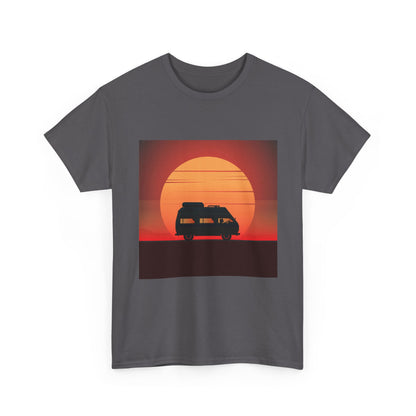 Retro Sunset Adventure Unisex Heavy Cotton Tee, Vintage Car T-Shirt, Sunset Vibe Shirt, Summer Casual Wear, Road Trip Gift, Outdoor [...] - MaisonThreadory