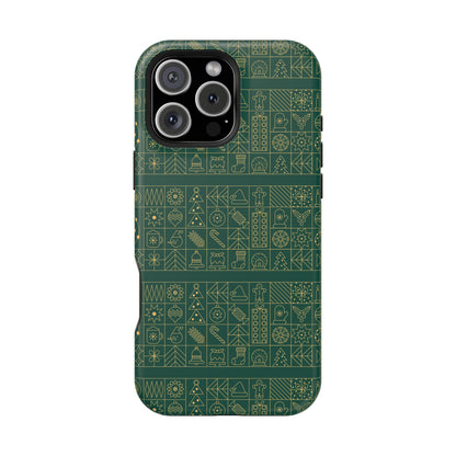 Magnetic Impact-Resistant Phone Case — Dark Green Geometric Pattern
