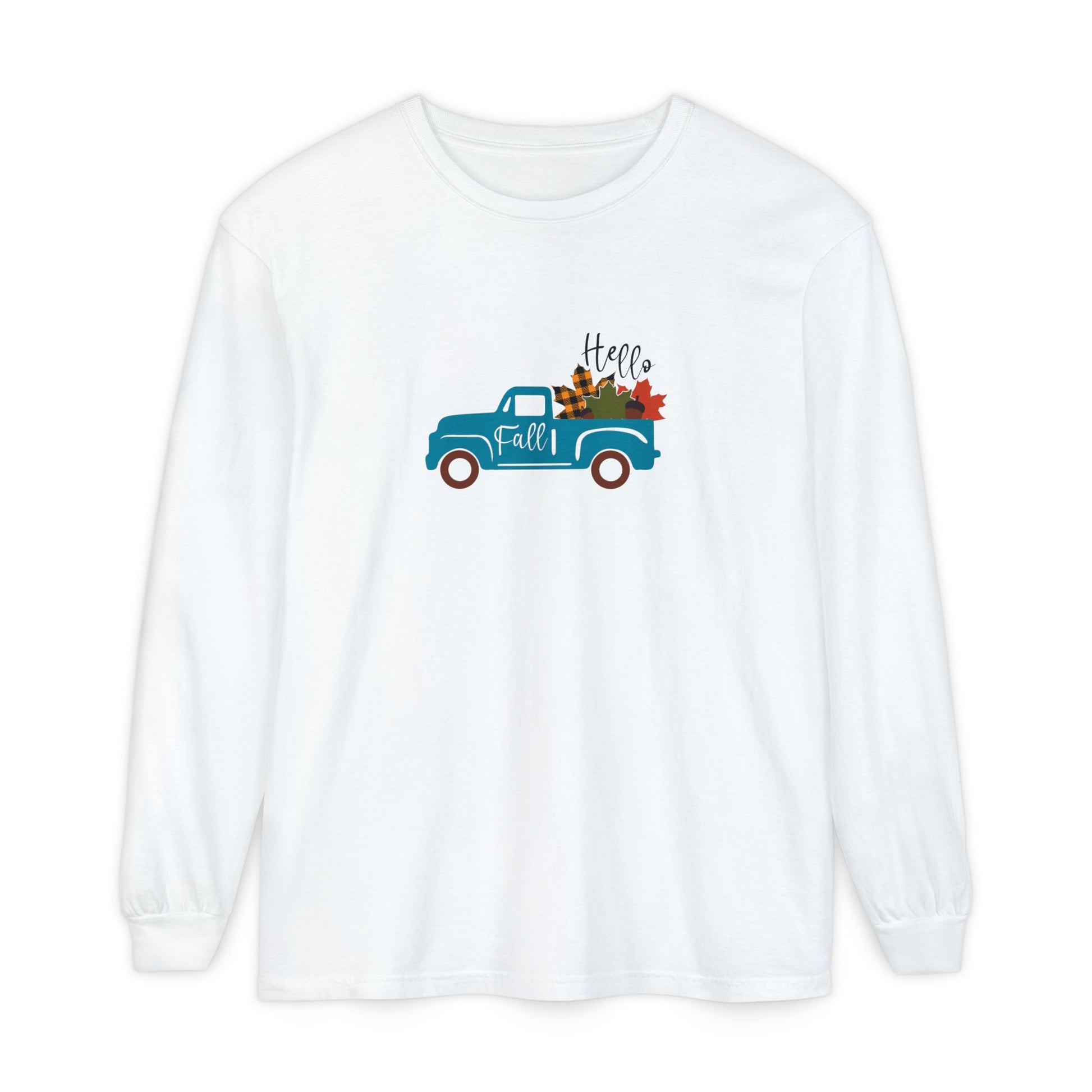 Hello Fall Long Sleeve T-Shirt, Unisex Seasonal Tee, Cozy Autumn Apparel, Thanksgiving Gift, Cute Outdoor Shirt - MaisonThreadory