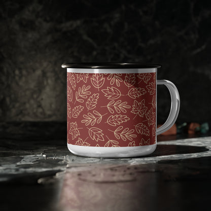 Cozy Fall Enamel Camp Cup with Leaf Design, Perfect for Camping, Outdoor Adventures, Gifts for Nature Lovers, Autumn Gatherings, [...] - MaisonThreadory