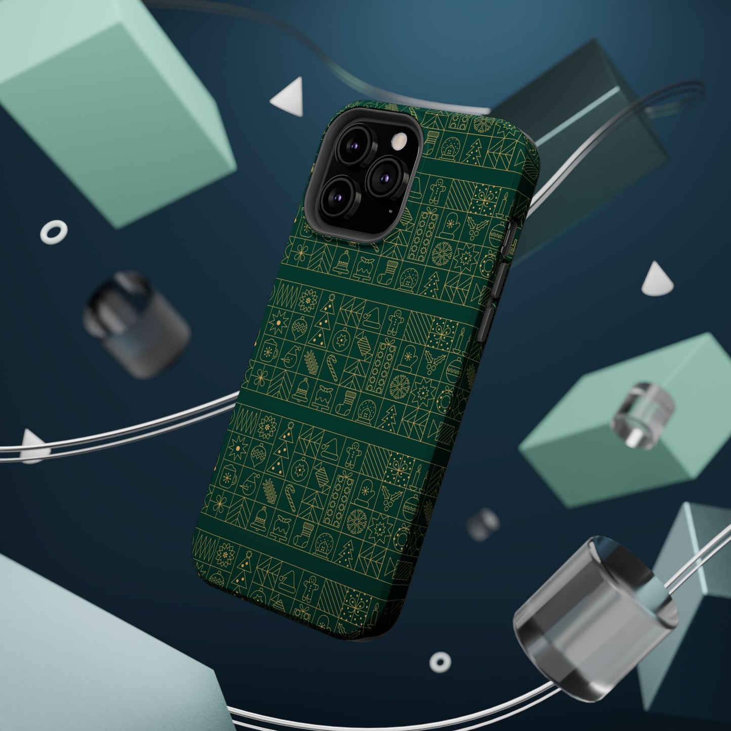 Magnetic Impact-Resistant Phone Case — Dark Green Geometric Pattern