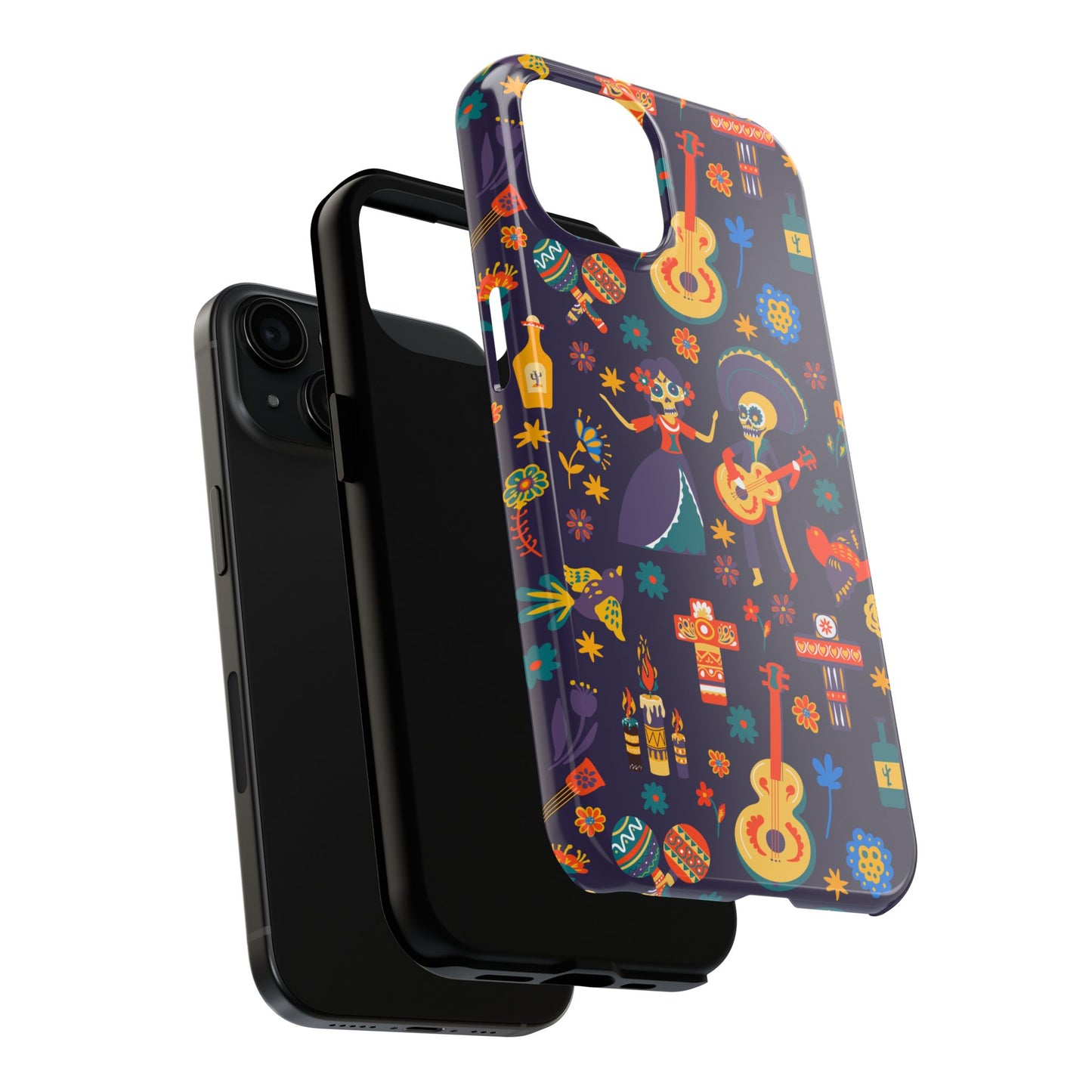 Colorful Dia de los Muertos Phone Case, Tough Case for Halloween, Gift for Music Lovers, Floral Phone Cover, Sugar Skull Art