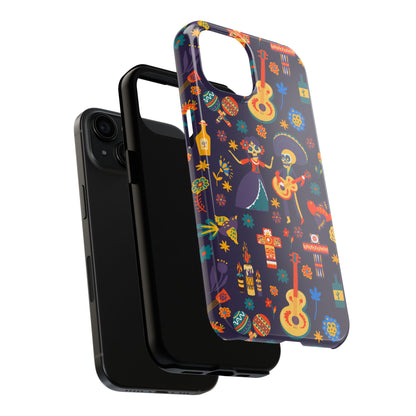 Colorful Dia de los Muertos Phone Case, Tough Case for Halloween, Gift for Music Lovers, Floral Phone Cover, Sugar Skull Art