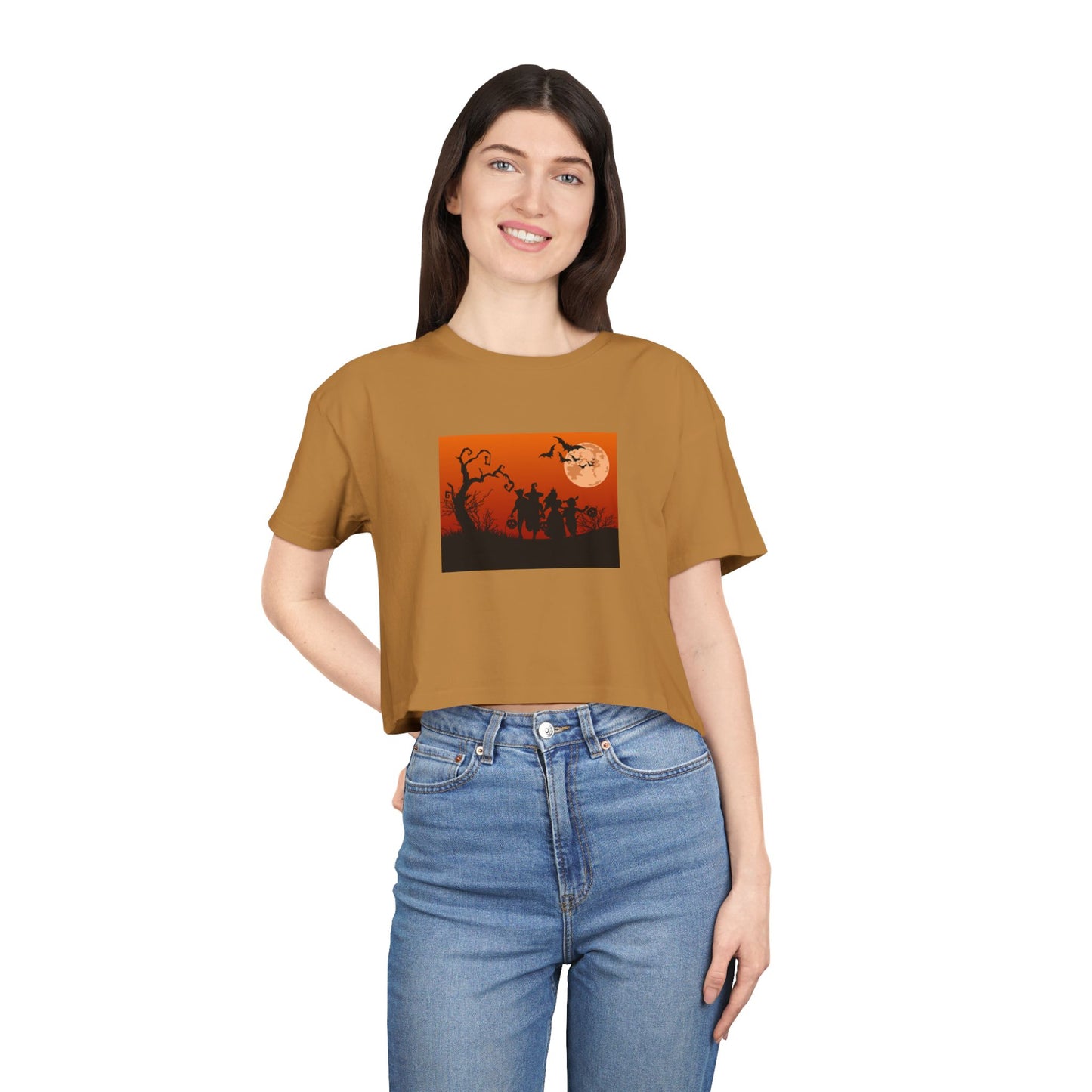 Spooky Autumn Women's Crop Tee, Halloween Shirt, Casual Fall Top, Trendy Graphic Tee, Seasonal Fashion, Gift for Her