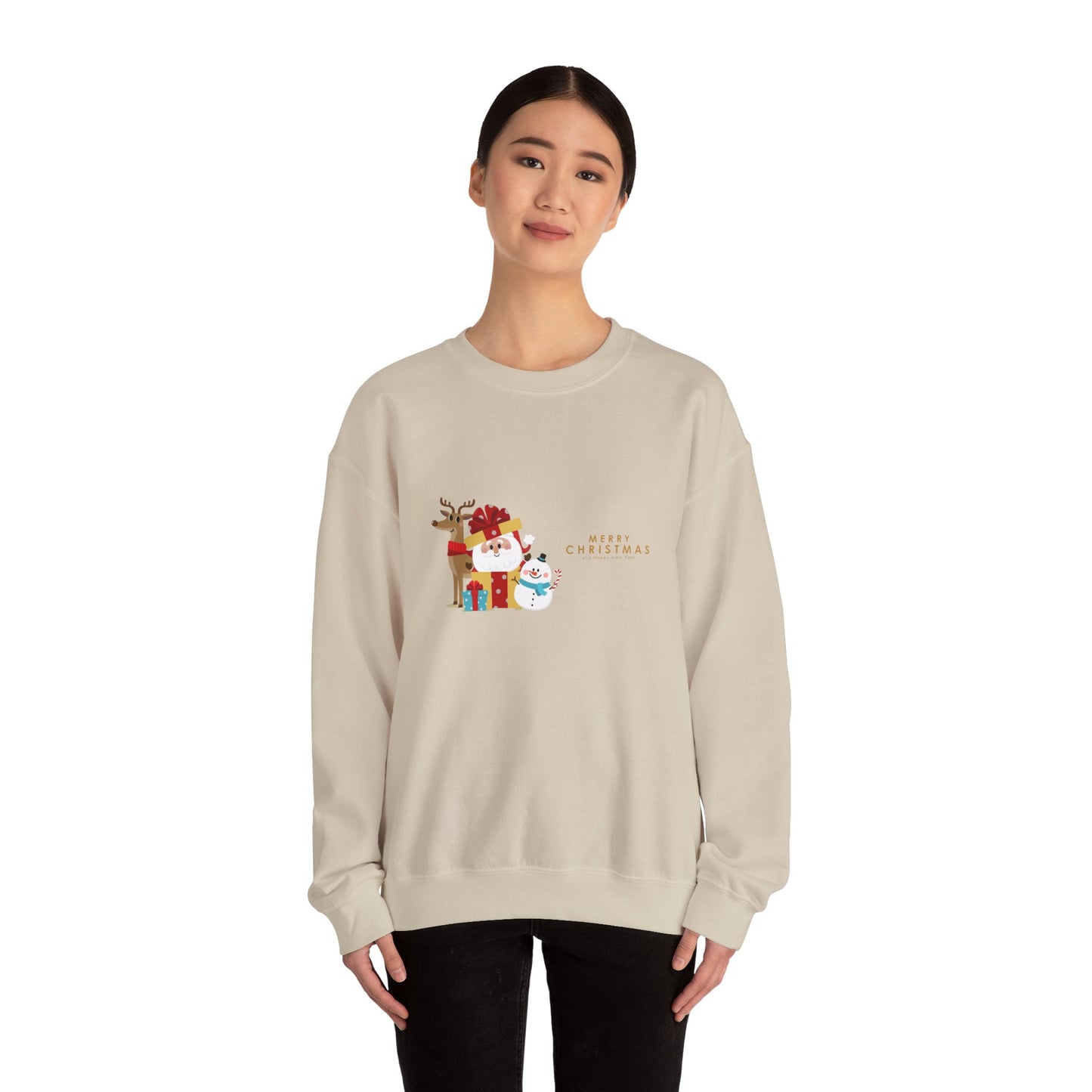 Christmas Snowman & Reindeer Crewneck Sweatshirt — Merry Christmas Holiday Sweater