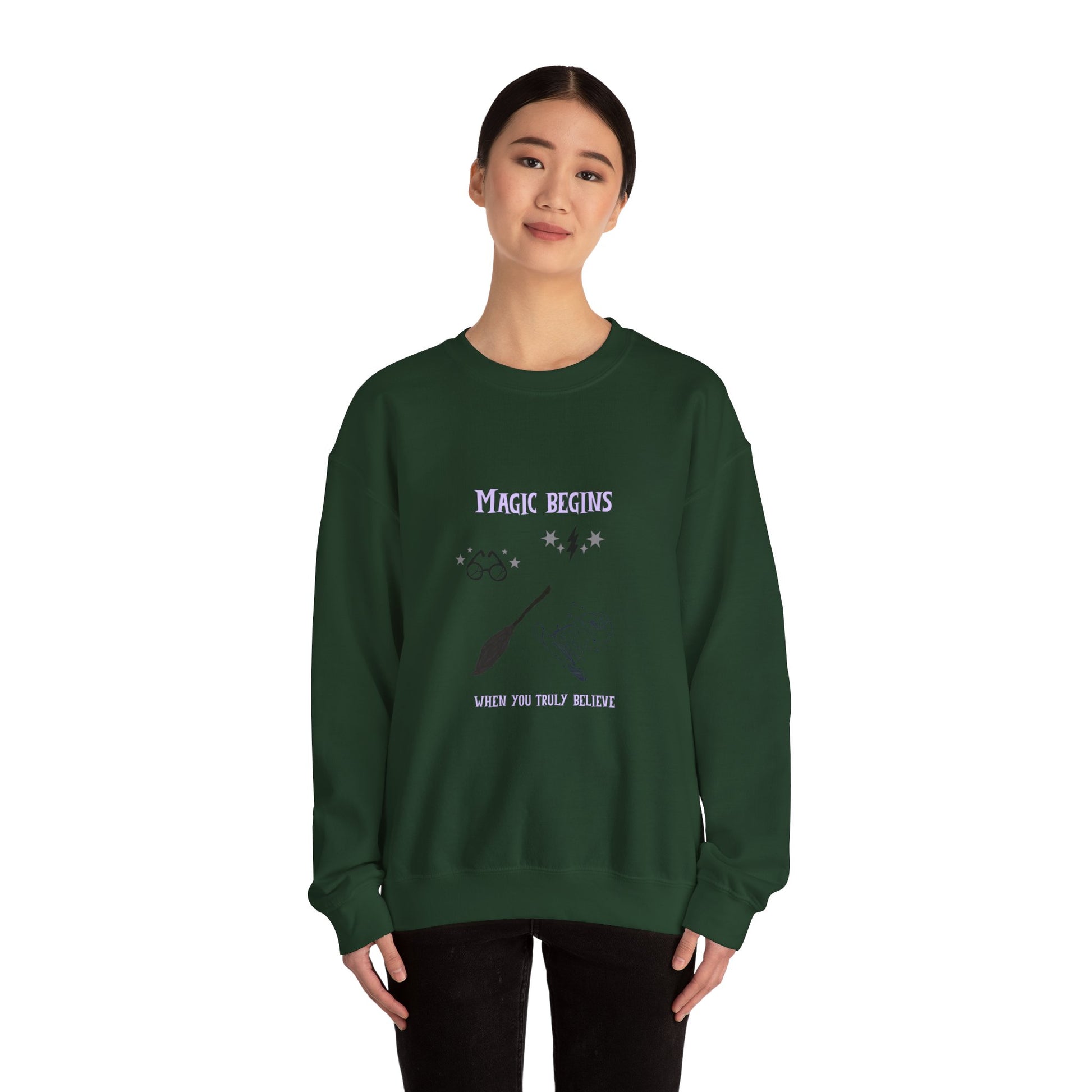 Magic Begins Sweatshirt - Cozy Unisex Crewneck, Perfect for Gifts, Spirituality, Comfort Wear, Casual Everyday Style - MaisonThreadory
